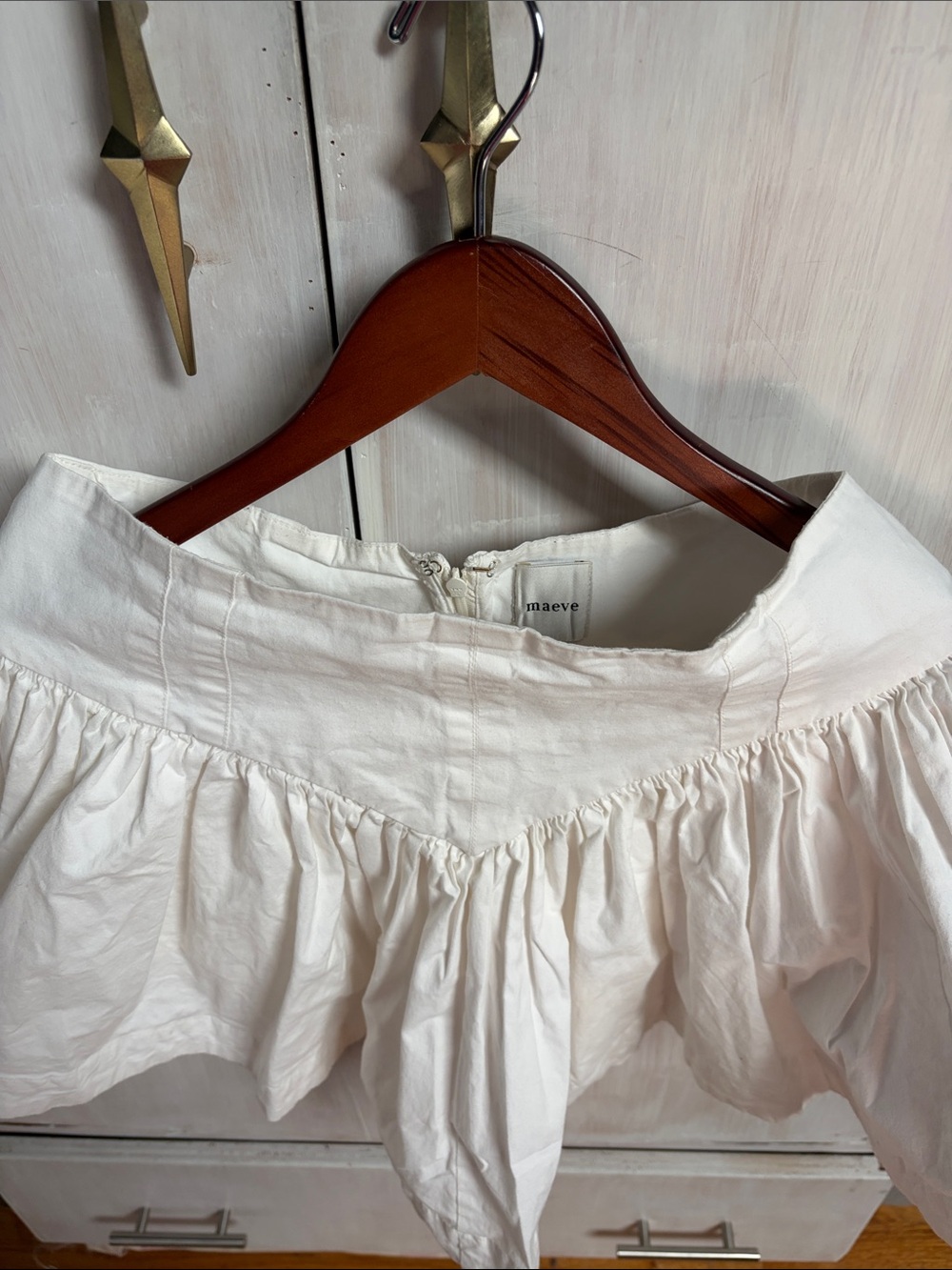 Maeve Cream Cotton Gathered Skirt